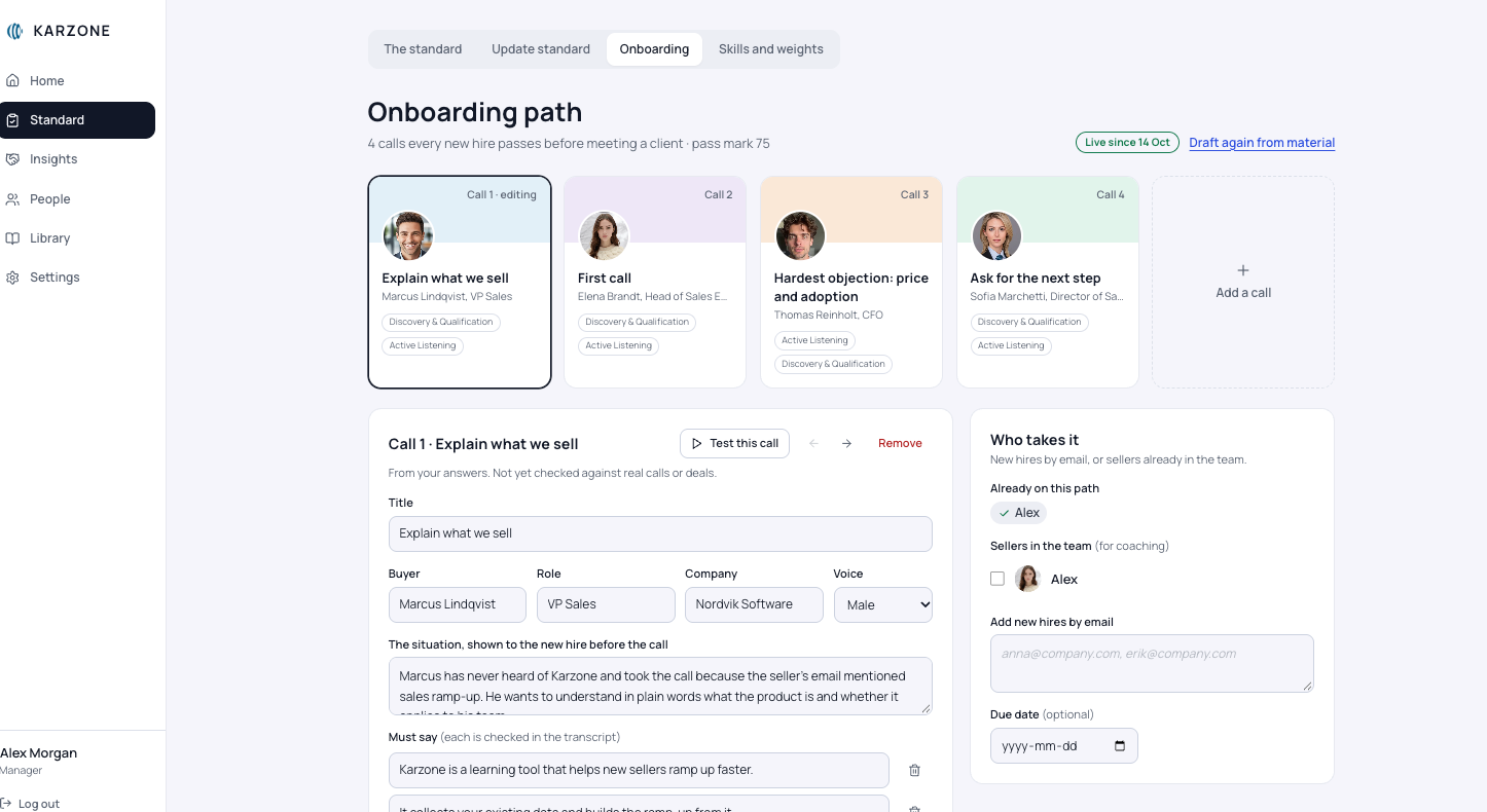 Onboarding path with practice calls