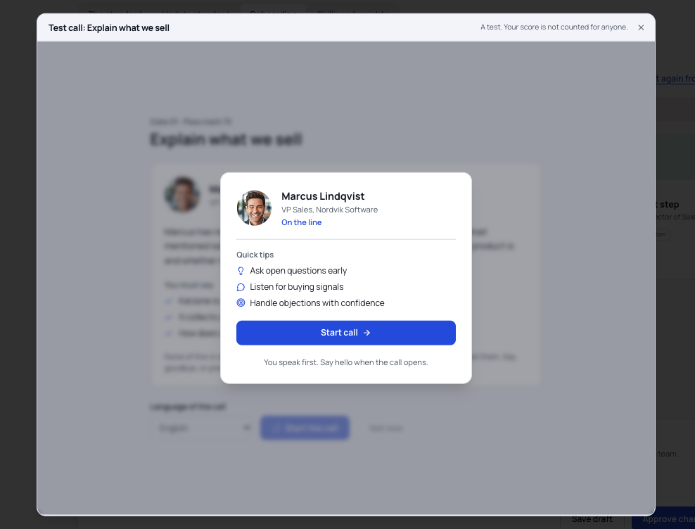 Practice call with an AI buyer